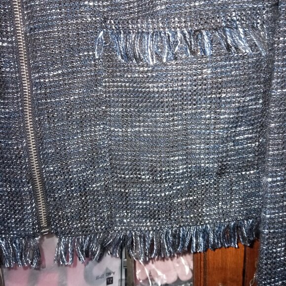 cupcakes and cashmere Fringe Jacquard Tweed Zip Jacket Blazer sz S  /B5 - Picture 4 of 7